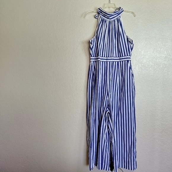 J. Crew Blue White Striped Halter Jumpsuit H7371 Women's Size 12 - Picture 2 of 10